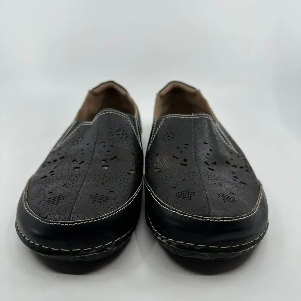 LArtiste Shoes Libora WMNS 42B Black Brown Floral Leather Slip On Comfort Boho